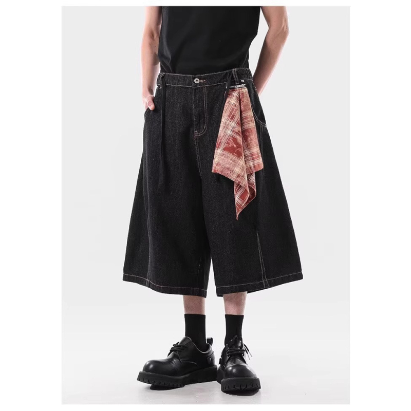 Traper kratke hlače unisex, dizajn blokova, opuštene krojenje, cropped dužina, ljeto, pamuk i poliester mješavina