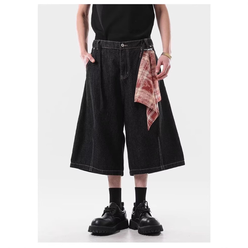 Traper kratke hlače unisex, dizajn blokova, opuštene krojenje, cropped dužina, ljeto, pamuk i poliester mješavina