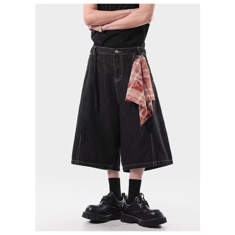 Traper kratke hlače unisex, dizajn blokova, opuštene krojenje, cropped dužina, ljeto, pamuk i poliester mješavina