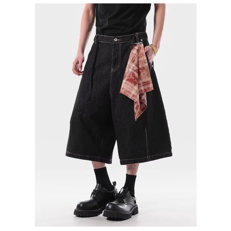 Traper kratke hlače unisex, dizajn blokova, opuštene krojenje, cropped dužina, ljeto, pamuk i poliester mješavina