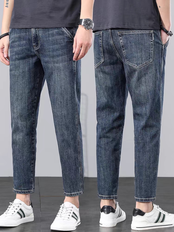 Traperice, korejskog stila, ravni kroj, srednji pojas, cropped traperice s elastanom