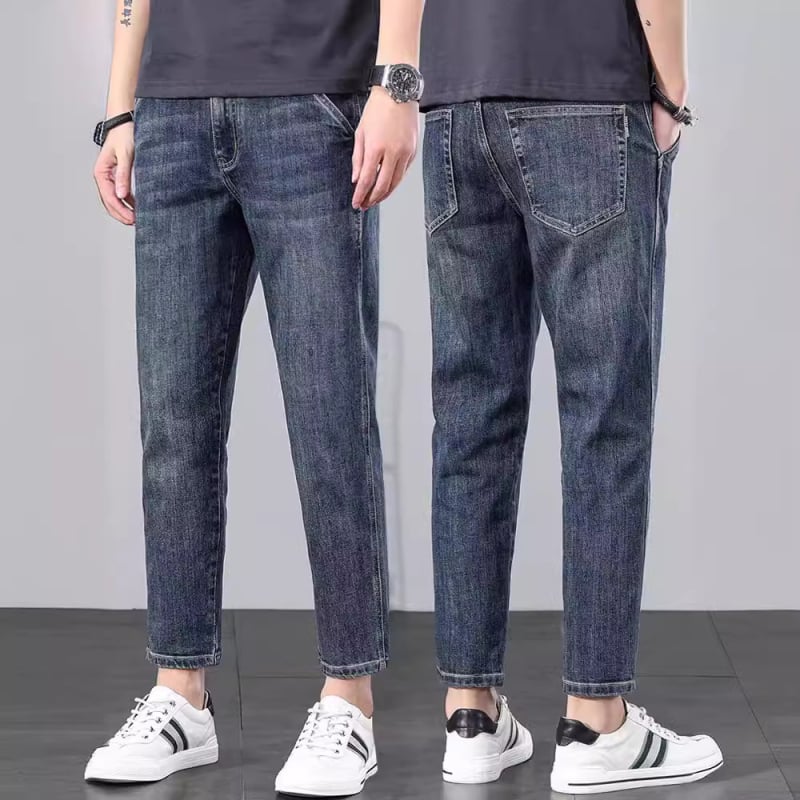 Traperice, korejskog stila, ravni kroj, srednji pojas, cropped traperice s elastanom