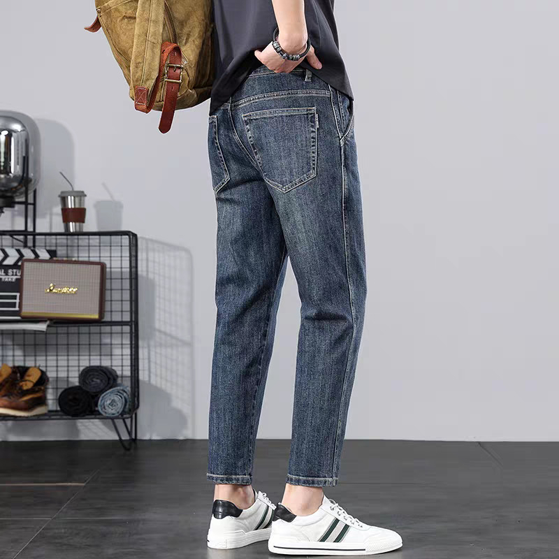 Traperice, korejskog stila, ravni kroj, srednji pojas, cropped traperice s elastanom