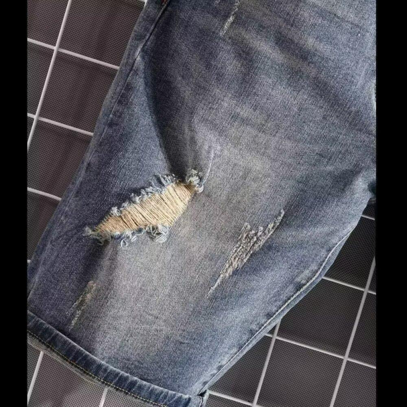 Șorturi jean pentru bărbați din bumbac, talie medie, croială conică, închidere cu nasturi, design cu cinci buzunare