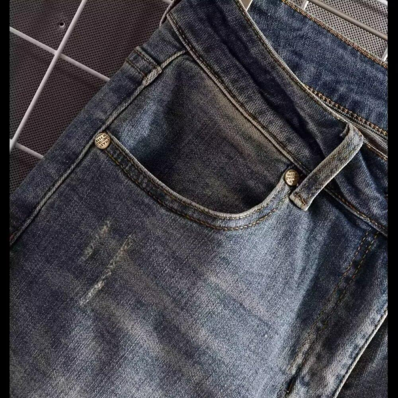 Șorturi jean pentru bărbați din bumbac, talie medie, croială conică, închidere cu nasturi, design cu cinci buzunare