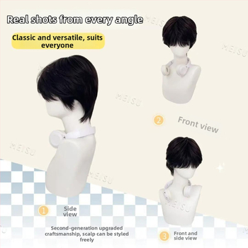 Ανδρική περούκα, τρίχες από υψηλής θερμοκρασίας μεταξωτού υλικού, ίσια φράντζα, τεχνολογία μηχανισμού, μη βαφεται ή περμανώνεται