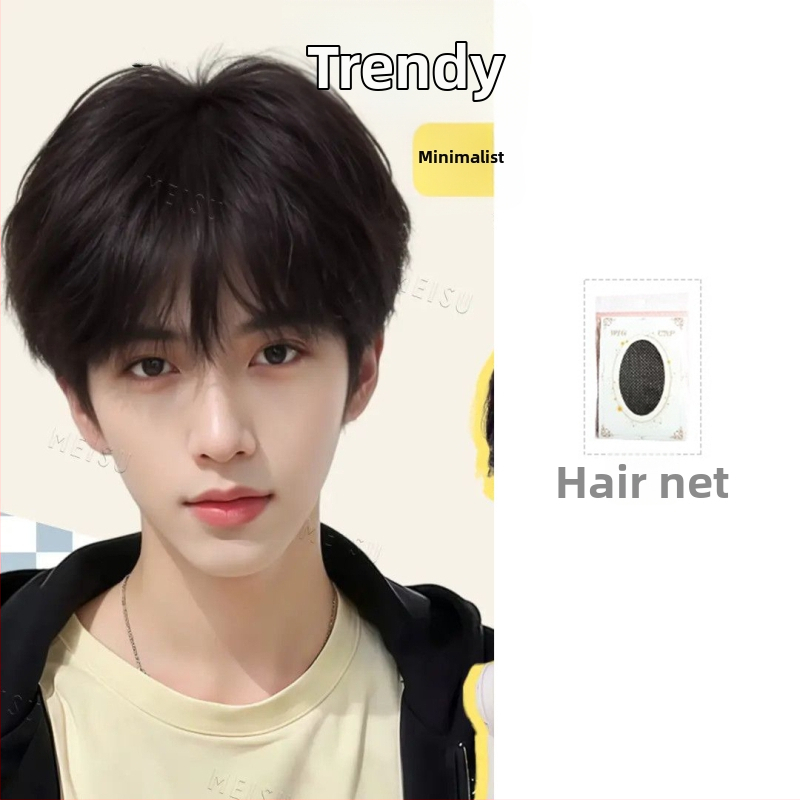 Ανδρική περούκα, τρίχες από υψηλής θερμοκρασίας μεταξωτού υλικού, ίσια φράντζα, τεχνολογία μηχανισμού, μη βαφεται ή περμανώνεται