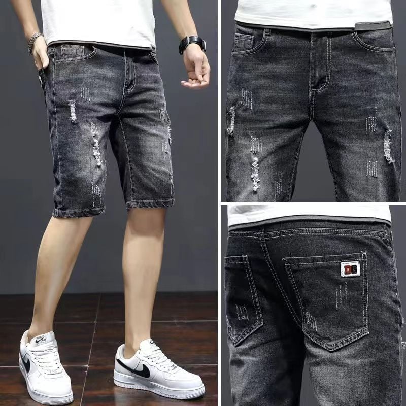 Muške kratke hlače od denima s distresiranom efektom, korejskog stila, casual, straight kroj, denim tkanina 69% pamuka