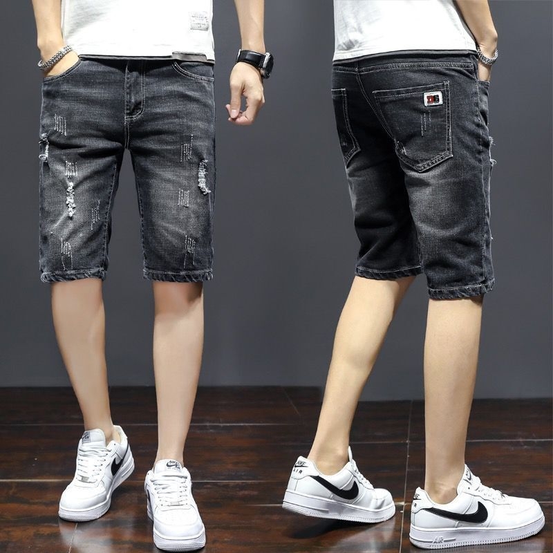 Muške kratke hlače od denima s distresiranom efektom, korejskog stila, casual, straight kroj, denim tkanina 69% pamuka
