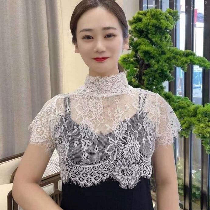 Koreai stílusú csipkés hamis gallér felső felnőtteknek, poliészter, ősz 2022