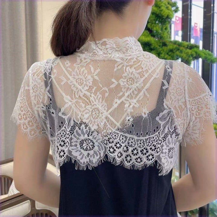 Koreai stílusú csipkés hamis gallér felső felnőtteknek, poliészter, ősz 2022