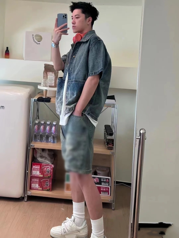 Unisex denim šorc za radnu odjeću – korejski stil, ravni kroj, mikroelastičnost, ljeto 2025
