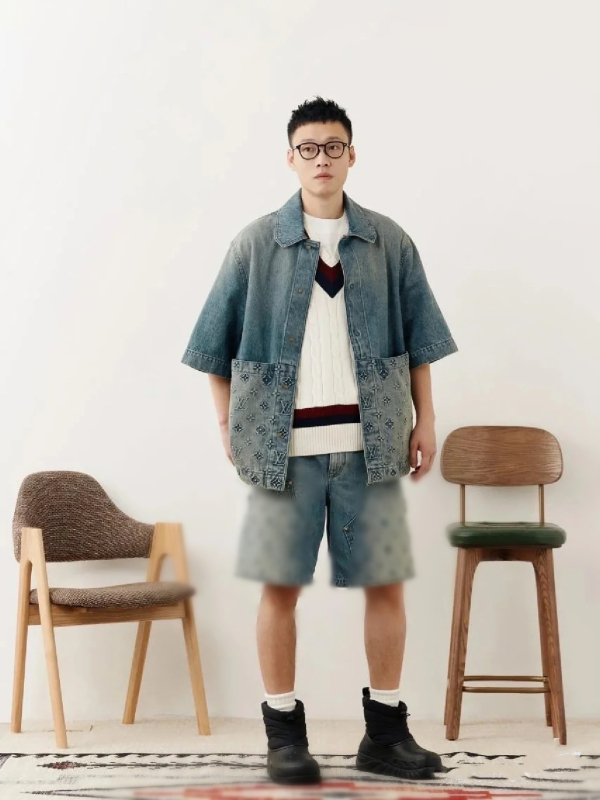 Unisex denim šorc za radnu odjeću – korejski stil, ravni kroj, mikroelastičnost, ljeto 2025