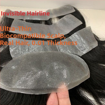 Patch za liniju kose čela, ultra tanak, nevidljiv, ručno pleten, prirodna kosa, M-oblik linije