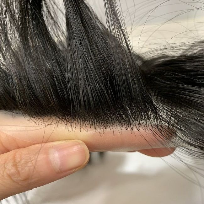 Patch za liniju kose čela, ultra tanak, nevidljiv, ručno pleten, prirodna kosa, M-oblik linije