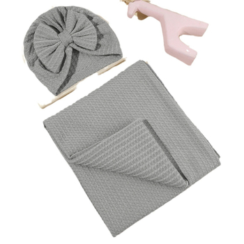 Set za novorođenče: deka za uvijanje s kapom, waffle uzorak, poliester vlakno