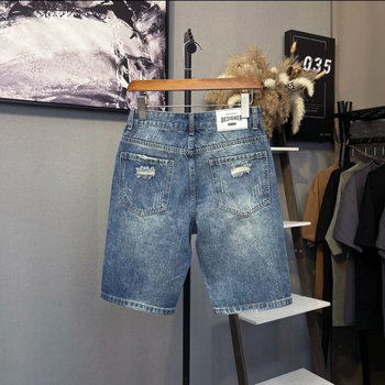 Denim šortsi s iskidanim detaljima, lagan kroj, srednji pojas, mješavina lana i poliestera (70% poliestera)