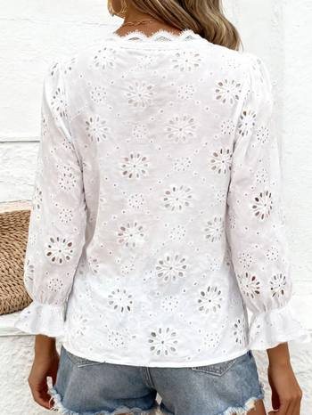 Bluza s floralnim uzorkom, V-izrez, poliester, svilenkasto završna površina, dugi rukavi