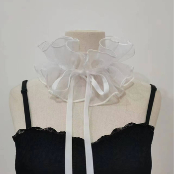 Organza lažni ovratnik za žene – slatka, svestrana šal za vrat sa vezom; jednobojni uzorak; Materijal: organza; Podstava: Drugo; Proljeće 2023