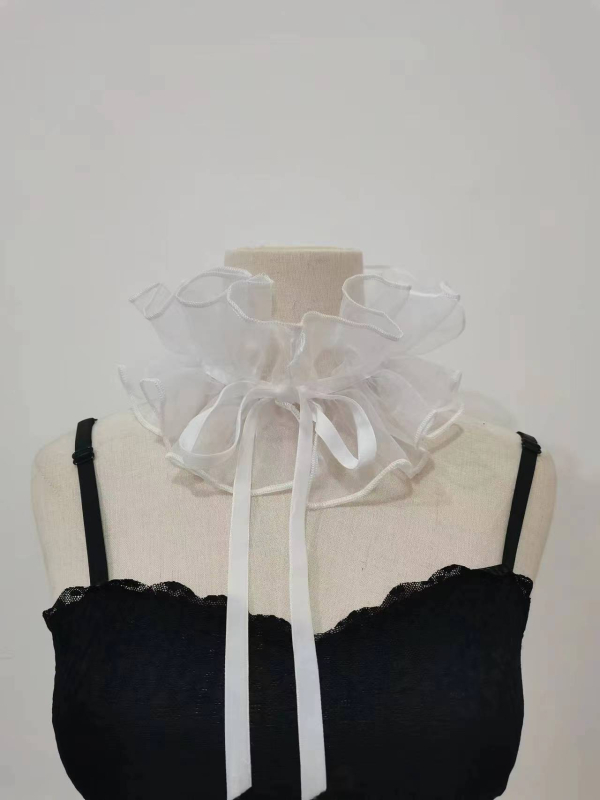 Organza lažni ovratnik za žene – slatka, svestrana šal za vrat sa vezom; jednobojni uzorak; Materijal: organza; Podstava: Drugo; Proljeće 2023