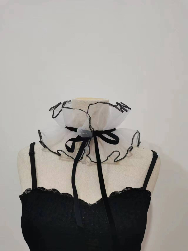Organza lažni ovratnik za žene – slatka, svestrana šal za vrat sa vezom; jednobojni uzorak; Materijal: organza; Podstava: Drugo; Proljeće 2023