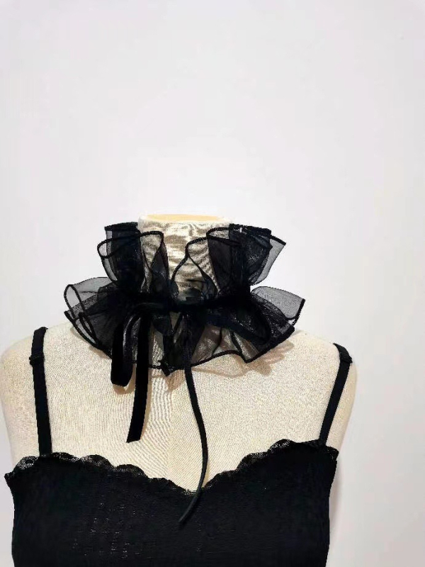 Organza lažni ovratnik za žene – slatka, svestrana šal za vrat sa vezom; jednobojni uzorak; Materijal: organza; Podstava: Drugo; Proljeće 2023