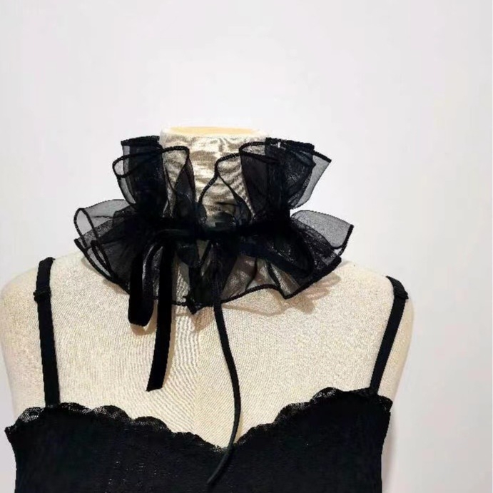 Organza lažni ovratnik za žene – slatka, svestrana šal za vrat sa vezom; jednobojni uzorak; Materijal: organza; Podstava: Drugo; Proljeće 2023