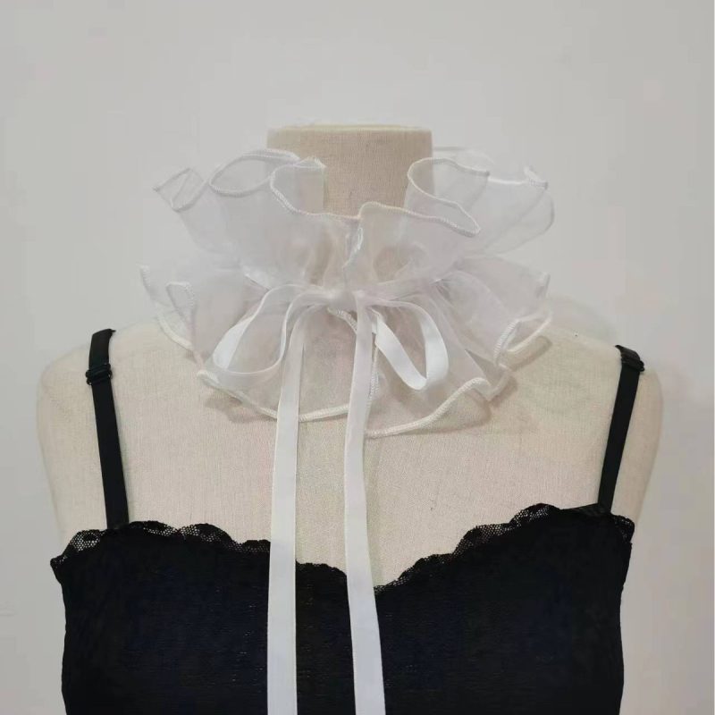 Organza lažni ovratnik za žene – slatka, svestrana šal za vrat sa vezom; jednobojni uzorak; Materijal: organza; Podstava: Drugo; Proljeće 2023