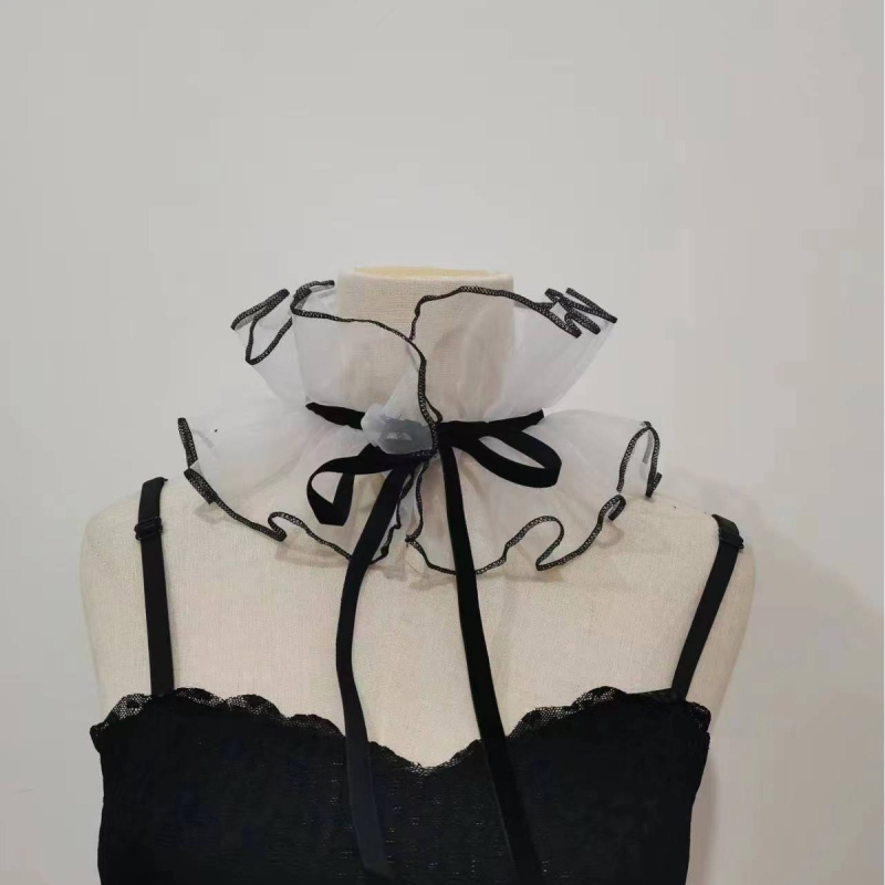 Organza lažni ovratnik za žene – slatka, svestrana šal za vrat sa vezom; jednobojni uzorak; Materijal: organza; Podstava: Drugo; Proljeće 2023