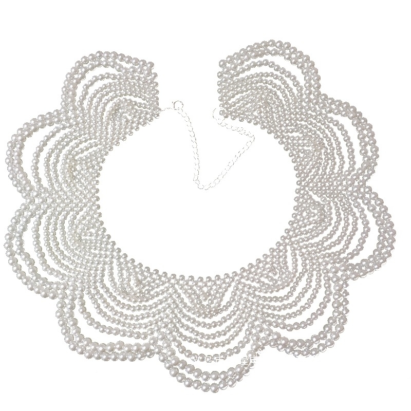 Kézzel készített gyöngy nyaklánc-sál hullámszerű kötésű dizájnnal, hamis gallér és kulcscsonti lánc