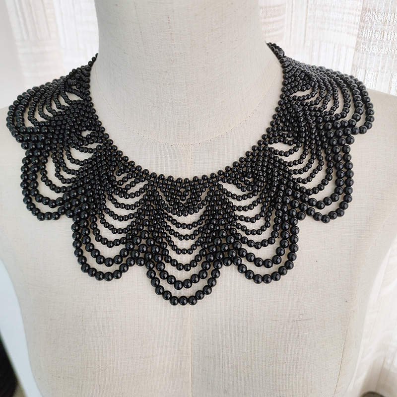 Kézzel készített gyöngy nyaklánc-sál hullámszerű kötésű dizájnnal, hamis gallér és kulcscsonti lánc