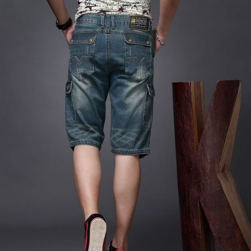 Muške traperice Capri dužine, istrošeni vintage izgled, pamuk, s mnogo džepova, cargo stil