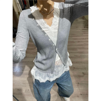 Chenille kötött pulóver Spandex-tartalommal, polo gallérral, princess ujjak, tavasz 2025