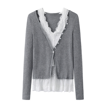 Chenille kötött pulóver Spandex-tartalommal, polo gallérral, princess ujjak, tavasz 2025