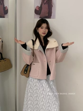 Женско палто от вълна, изключително дебело, с ревър, свободна кройка и дълги ръкави; материя: вълна и полиестер