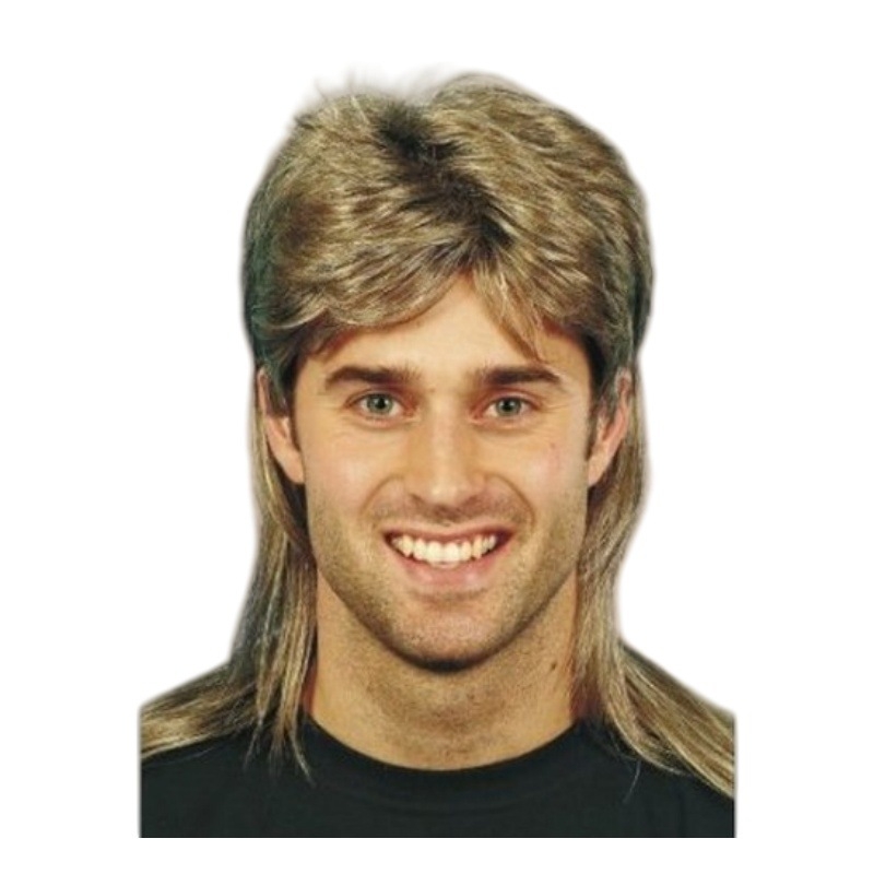 Férfi mullet paróka 80-as évek cosplay Halloween-re (Modell Ruoxiang-151; Hajanyag: K-wire / P-wire; Eredet: Zhejiang; Festés: Nem alkalmas forró festéshez)