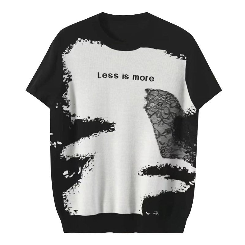 Ženski T-shirt od Quzhu ice silk, kratki rukavi, okrugli izrez, otisak tinta, retro stil