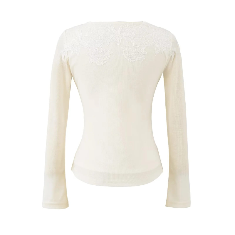 Ženska majica s dugim rukavima od mješavine Tencel Lyocell, patch stil, U-izrez, uski kroj