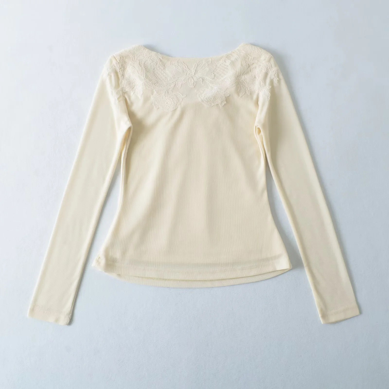 Ženska majica s dugim rukavima od mješavine Tencel Lyocell, patch stil, U-izrez, uski kroj