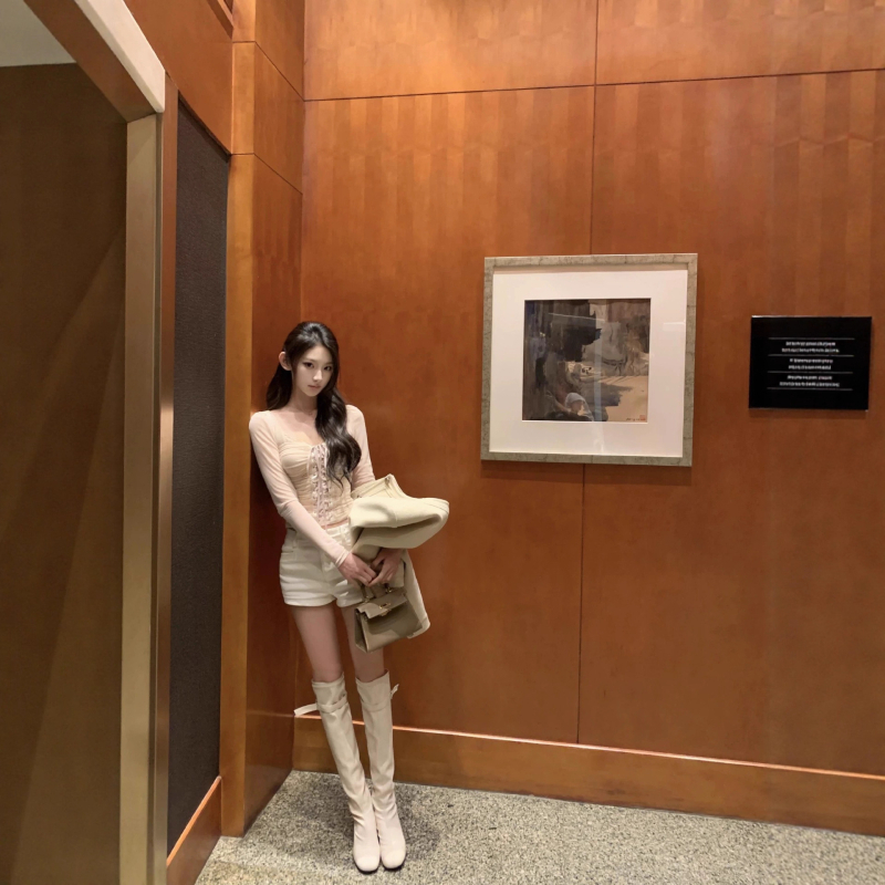 Majica s mrežastim umetkom i čipkom, poliester, U izrez, dugi rukavi, uski kroj