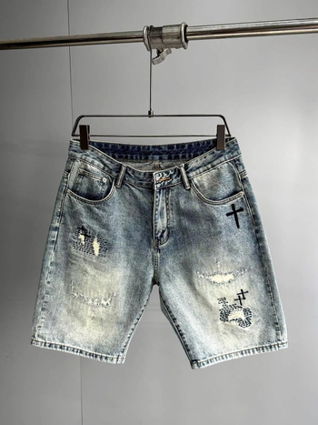 Férfi denim rövidnadrág - egyenes fazon, öt pont hossz, 73,6% pamut, mikroelasztikus