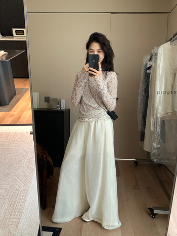 Hers Casual korejskog stila slojevita čipkasta bluza s cvjetnim uzorkom, visoki ovratnik, dugi rukavi