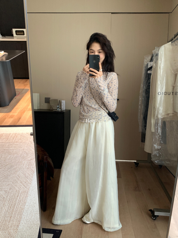 Hers Casual korejskog stila slojevita čipkasta bluza s cvjetnim uzorkom, visoki ovratnik, dugi rukavi