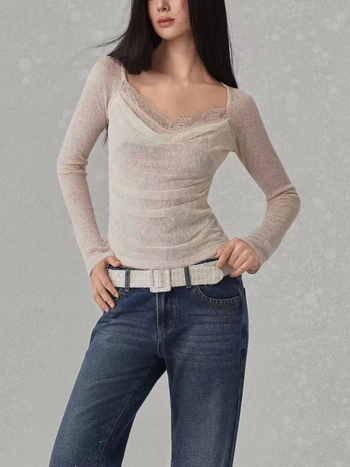 Slim-fit pletena majica s V-izrezom, dugi rukavi, smjesa 97% poliestera / 3% lana