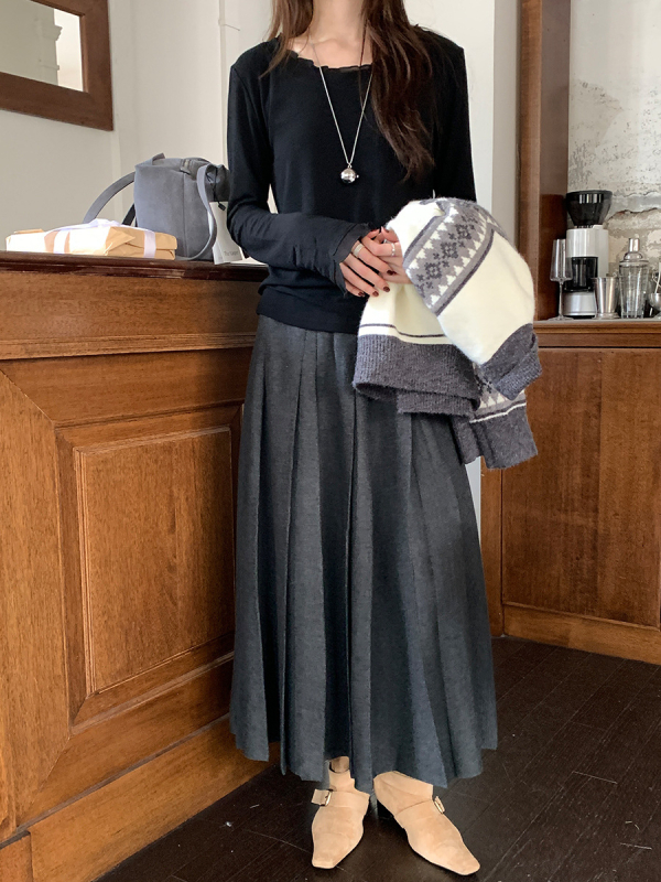 Ženska majica s patchworkom, pamuk-akril smjesa, okrugli izrez, dugi rukav, korejski casual stil