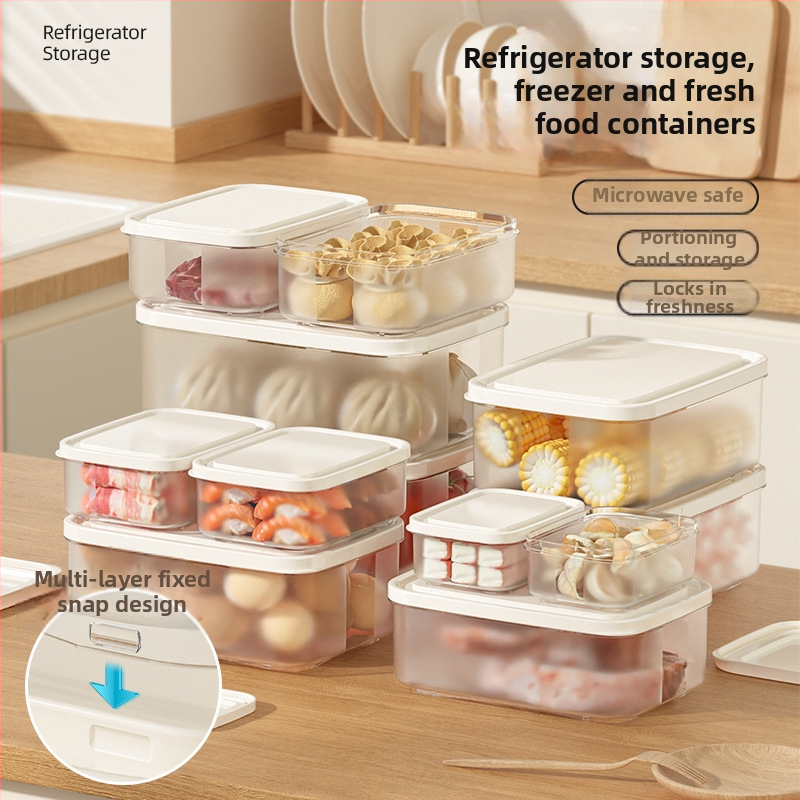 Kutija za čuvanje hrane u hladnjaku, kremasti stil, kvadratnog oblika, plastična, mikrovalno sigurna