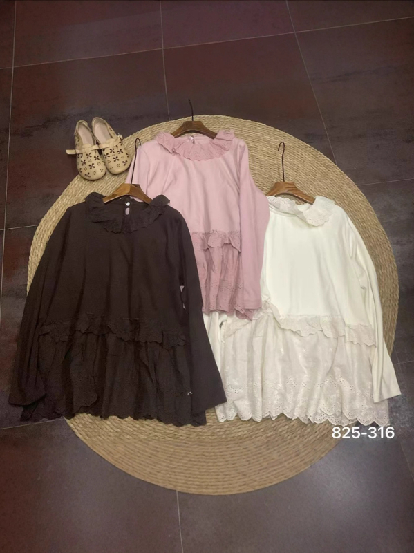 Ženska majica – slobodan kroj, Mori Girl stil, šivana čipka, pamuk, dugi rukav