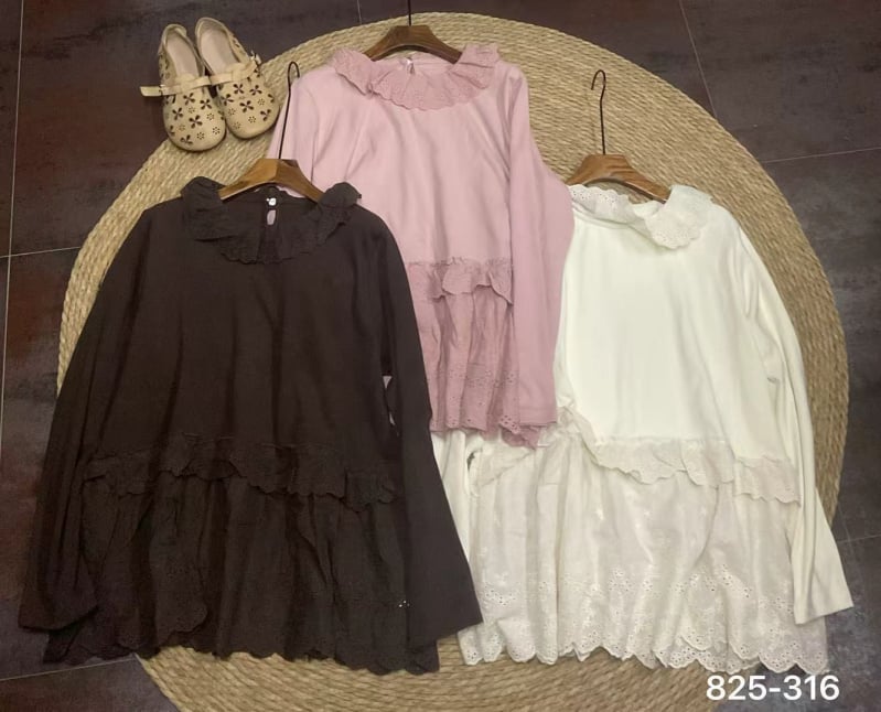 Ženska majica – slobodan kroj, Mori Girl stil, šivana čipka, pamuk, dugi rukav