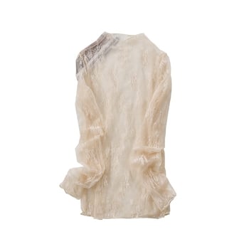 Čipkasto mrežasta majica s floralnim uzorkom, dugi rukavi, okrugli izrez, duljina 50–65 cm, poliester