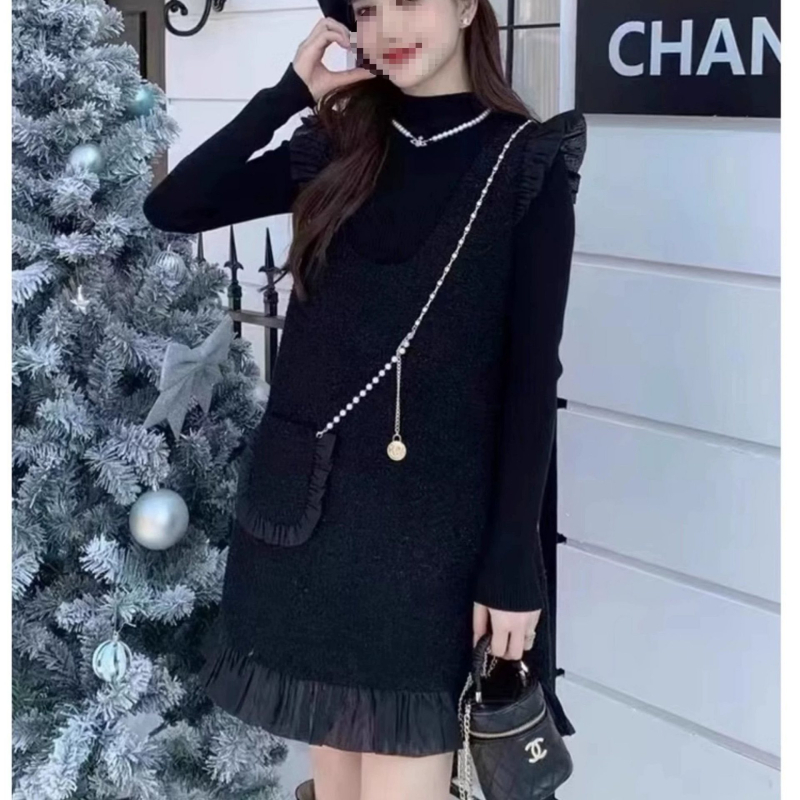 Dvodijelni set za trudnoće: haljina s stražnjim remenima, prozračna pamučna tkanina, dugi rukavi, japansko-korejski casual stil
